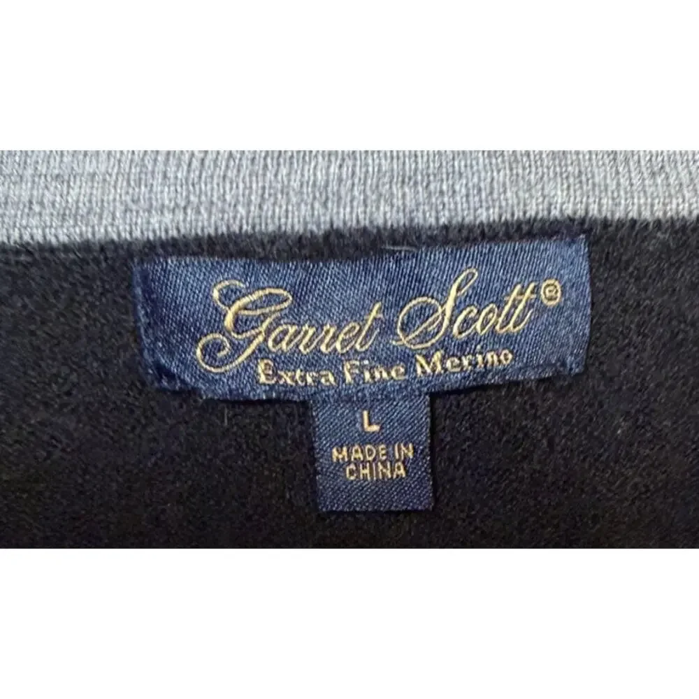 Garret‎ Scott Mens Extra Fine Merino Wool V-Neck Sweater Black Large Pullover